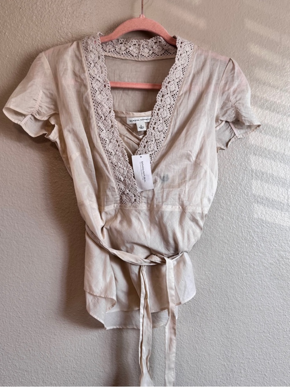 Banana Republic Cream Lace-Trim Wrap Blouse - Picture 1 of 4